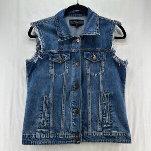 Los Angeles Denim Co Vest Womens S Harley Trucker Utility Button Up Fringed Blue